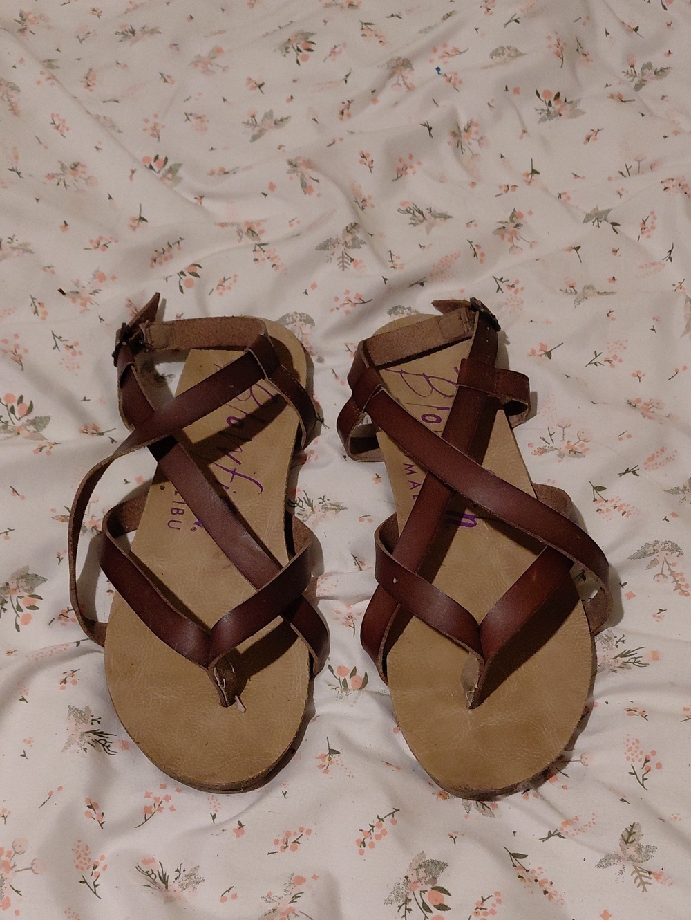Women's Dark Brown Strappy Leather-Look Sandals with Buckle